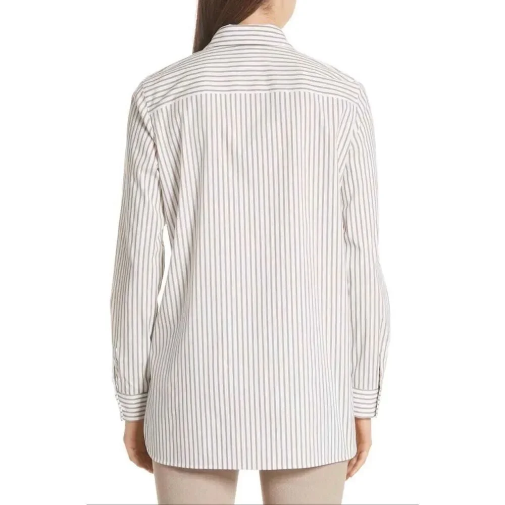 Lafayette 148 New York Helen Striped Button-Down Shirt White, Gray Size S - Picture 2 of 12